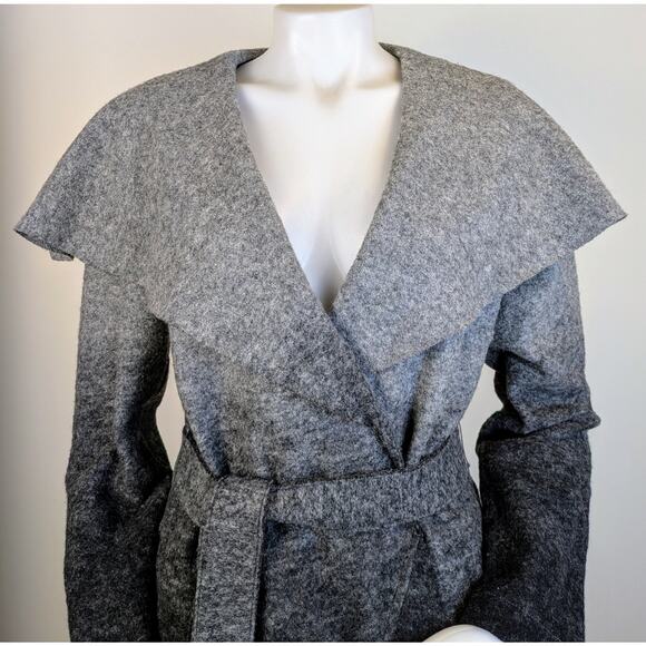 White House Black Market Gray Ombre Felted Wool Wrap Cardigan Jacket Size Medium - Picture 6 of 11